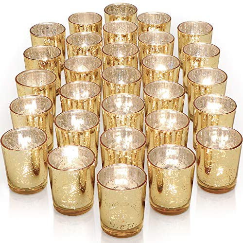 LETINE Gold Votive Candle Holders Set of 36 - Speckled Mercury Gold Glass Candle Holder Bulk - Ideal Candle Jars for Wedding Centerpieces, Party Supplies, Holiday Day Table Decor