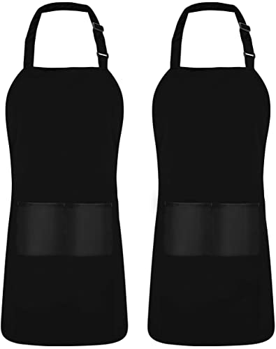 Utopia Kitchen Adjustable Bib Apron (2-Pack) Water Oil Resistant Chef Cooking Kitchen Aprons with Pockets for Men Women (Black)