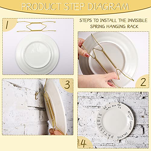 20 Pieces 20 Pieces Plate Hangers 4/5, 6, 8, 10 Inches Invisible Wall Plate Hangers Stainless Decorative Wire Plate Hangers with 20 Pieces Hangers Hook with Nails for Antique Plates and Art (Gold)