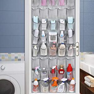 KIMBORA Large Hanging Storage Organizer Wide Over the Door Pantry Organizer kids Shoe Rack with 40 Mesh Pockets for Bathroom Cleaning Room, Grey