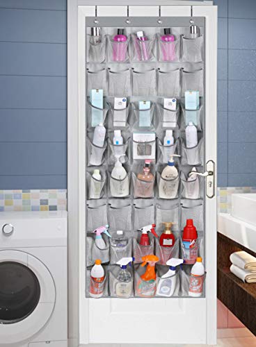 KIMBORA Large Hanging Storage Organizer Wide Over the Door Pantry Organizer kids Shoe Rack with 40 Mesh Pockets for Bathroom Cleaning Room, Grey