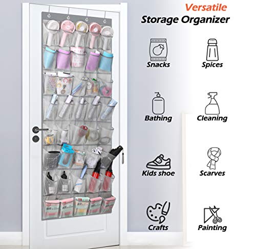 KIMBORA Large Hanging Storage Organizer Wide Over the Door Pantry Organizer kids Shoe Rack with 40 Mesh Pockets for Bathroom Cleaning Room, Grey