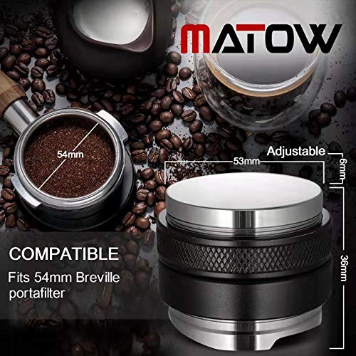 53mm Coffee Distributor & Tamper, MATOW Dual Head Coffee Leveler Fits for 54mm Breville Portafilter, Adjustable Depth- Professional Espresso Hand Tampers