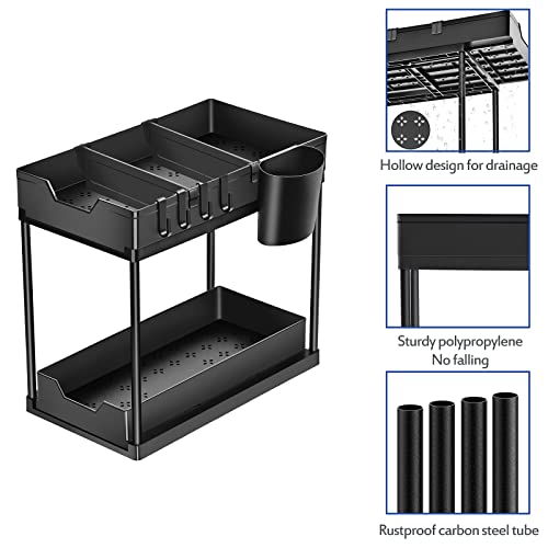 Puricon 2 Pack Under Sink Organizers and Storage 2-Tier Double Sliding Pull-out Drawer, Under the Sink Organizer Kitchen Multi-purpose Under Bathroom Sink Shelf Storage Rack for Cabinet -Black