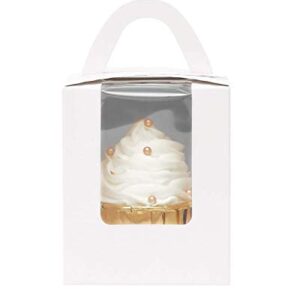 Cupcake Boxes Individual 60pcs Cupcake Holders Disposable White Single Cupcake Boxes with Window 3.6*3.6*4.3inch Cupcake Containers Qiqee
