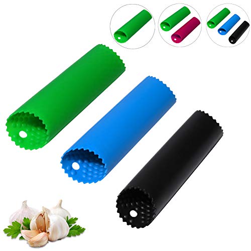 Sinnsally Garlic Peeler Skin Remover Roller Keeper,Easy Quick to Peeled Garlic Cloves with Best Silicone Tube Roller Garlic Peeling Kitchen Tool(3 Colors)