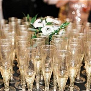 Oojami Gold Glitter Plastic Classicware Glass Like Champagne Wedding Parties Toasting Flutes (1 Box = Quantity 30)