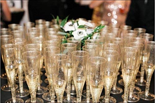 Oojami Gold Glitter Plastic Classicware Glass Like Champagne Wedding Parties Toasting Flutes (1 Box = Quantity 30)