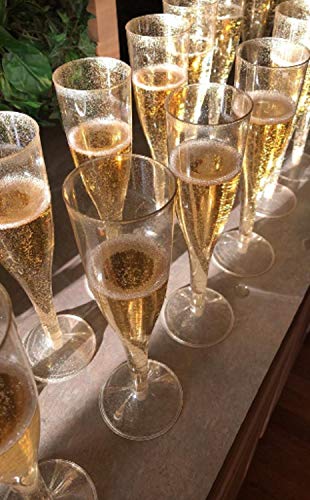 Oojami Gold Glitter Plastic Classicware Glass Like Champagne Wedding Parties Toasting Flutes (1 Box = Quantity 30)