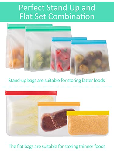 ANPHSIN 24 Pack Reusable Food Storage Bags- Stand Up & Flat Ziplock Bags BPA Free Freezer Bags, 10 Leakproof Sandwich Bags, 8 Food Grade Gallon Bags, 6 Resealable Snack Bags for Meat Veggies Fruit