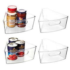eamaott lazy susan organizer, set of 4 clear transparent 10.2” x 9.4” x 4” plastic corner kitchen cabinet storage bins, 1/8 wedge, 4″ deep containers – food safe, bpa free