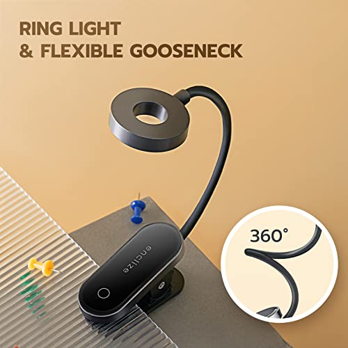 enclize Book Light for Reading in Bed,Rechargeable LED Reading Light with Stepless Brightness & 3 Color Temperature, Easy Clip On Reading Lamp for Reading at Night in Bed for Bookworms,Students，Black
