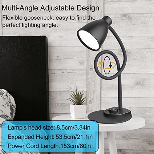 BOHON LED Desk Lamp with USB Charging Port 3 Color Modes Dimmable Reading Light Intelligent Induction Auto Dimming Task Lamp Flexible Gooseneck Table Lamp for Bedside Office, AC Adapter Include