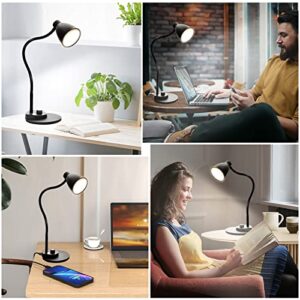 BOHON LED Desk Lamp with USB Charging Port 3 Color Modes Dimmable Reading Light Intelligent Induction Auto Dimming Task Lamp Flexible Gooseneck Table Lamp for Bedside Office, AC Adapter Include