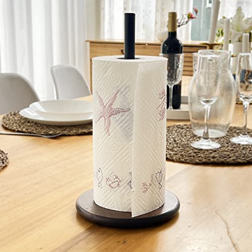 Rustic Paper Towel Holder with Natural Wooden Base, Farmhouse Paper Towel Holder, Free-Standing Paper Towel Roll Dispenser for Kitchen & Dining Table Countertop, Fits Standard and Jumbo Size Rolls