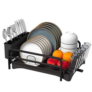 Dish Drying Rack - Large Size Multifunctional Drain Board Set, Durable Tableware Drainer with Adjustable Rotating Drain, Model:DDR-001,by WEIKER. Black 16.15inch x 13inch x 4.2inch