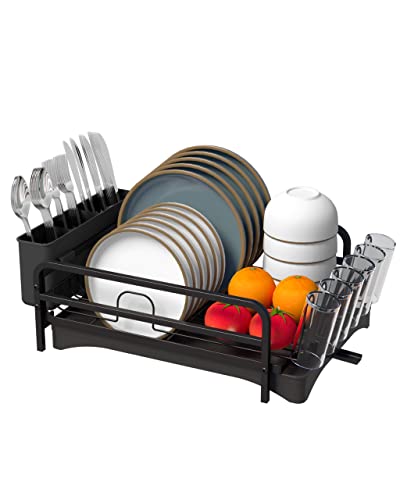 Dish Drying Rack - Large Size Multifunctional Drain Board Set, Durable Tableware Drainer with Adjustable Rotating Drain, Model:DDR-001,by WEIKER. Black 16.15inch x 13inch x 4.2inch