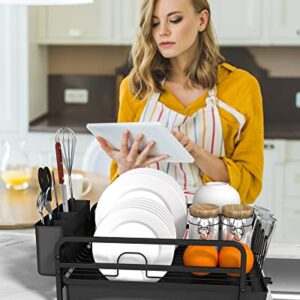 Dish Drying Rack - Large Size Multifunctional Drain Board Set, Durable Tableware Drainer with Adjustable Rotating Drain, Model:DDR-001,by WEIKER. Black 16.15inch x 13inch x 4.2inch