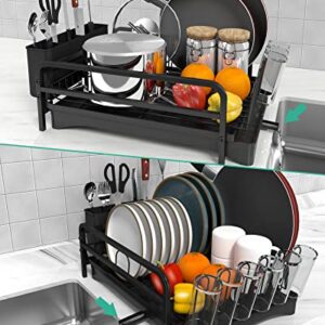 Dish Drying Rack - Large Size Multifunctional Drain Board Set, Durable Tableware Drainer with Adjustable Rotating Drain, Model:DDR-001,by WEIKER. Black 16.15inch x 13inch x 4.2inch