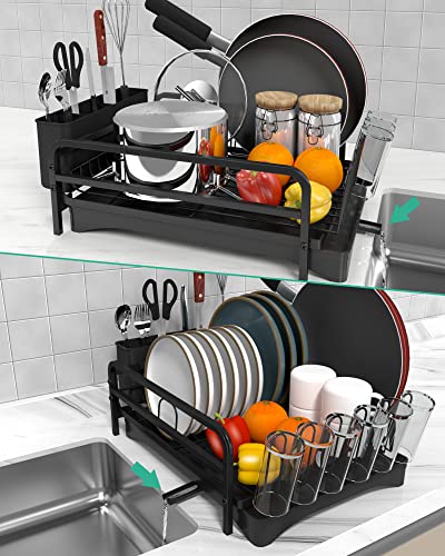 Dish Drying Rack - Large Size Multifunctional Drain Board Set, Durable Tableware Drainer with Adjustable Rotating Drain, Model:DDR-001,by WEIKER. Black 16.15inch x 13inch x 4.2inch