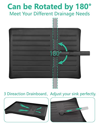 Dish Drying Rack - Large Size Multifunctional Drain Board Set, Durable Tableware Drainer with Adjustable Rotating Drain, Model:DDR-001,by WEIKER. Black 16.15inch x 13inch x 4.2inch