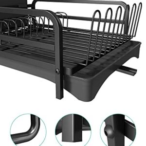 Dish Drying Rack - Large Size Multifunctional Drain Board Set, Durable Tableware Drainer with Adjustable Rotating Drain, Model:DDR-001,by WEIKER. Black 16.15inch x 13inch x 4.2inch