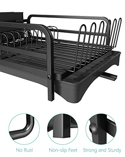 Dish Drying Rack - Large Size Multifunctional Drain Board Set, Durable Tableware Drainer with Adjustable Rotating Drain, Model:DDR-001,by WEIKER. Black 16.15inch x 13inch x 4.2inch