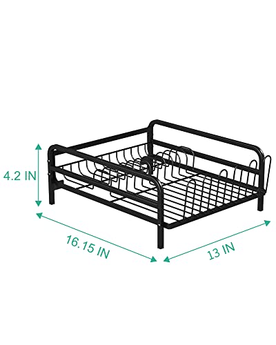 Dish Drying Rack - Large Size Multifunctional Drain Board Set, Durable Tableware Drainer with Adjustable Rotating Drain, Model:DDR-001,by WEIKER. Black 16.15inch x 13inch x 4.2inch