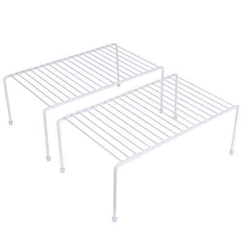 yaenoei Kitchen Storage Shelf Rack w/Plastic Feet - Medium - Steel Metal - Rust Resistant Finish - Cups, Dishes, Cabinet & Pantry Organization - Kitchen 2 Pack (White)