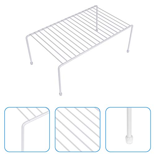 yaenoei Kitchen Storage Shelf Rack w/Plastic Feet - Medium - Steel Metal - Rust Resistant Finish - Cups, Dishes, Cabinet & Pantry Organization - Kitchen 2 Pack (White)