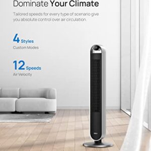 Dreo Pilot Max 120° Oscillating Tower Fan, 42 Inch Bladeless Fan for Bedroom, 25dB Quiet DC Motor, Standing Fan with Remote, 12 Hyper Wind Speeds, 4 Modes, 12H Timer Floor Fans for Home Living Room