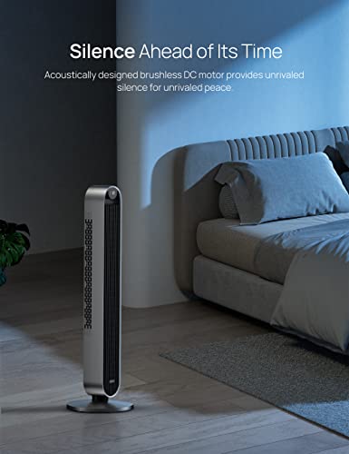 Dreo Pilot Max 120° Oscillating Tower Fan, 42 Inch Bladeless Fan for Bedroom, 25dB Quiet DC Motor, Standing Fan with Remote, 12 Hyper Wind Speeds, 4 Modes, 12H Timer Floor Fans for Home Living Room