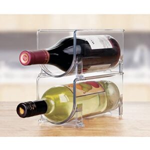 mDesign Plastic Free-Standing Wine Set Rack Storage Organizer for Kitchen Countertops, Pantry Cabinet, Fridge Organization - Holds Water Bottle and Alcohol Bottles - 2 Pack - Clear