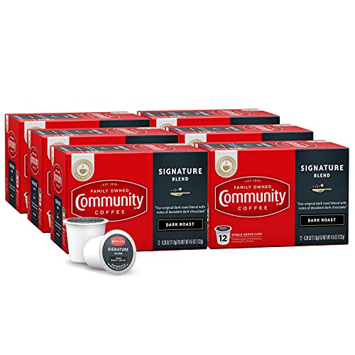 Community Coffee Signature Blend 72 Count Coffee Pods, Dark Roast, Compatible with Keurig 2.0 K-Cup Brewers, 12 Count (Pack of 6)