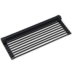 kraus krm-11bl multipurpose over sink roll-up dish drying rack, matte black,16 7/8 in. x 12 in.