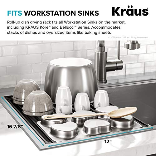 Kraus KRM-11BL Multipurpose Over Sink Roll-Up Dish Drying Rack, Matte Black,16 7/8 in. x 12 in.