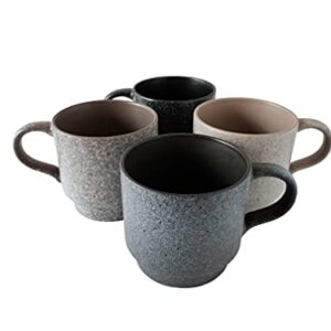 Essential Drinkware 14oz Stackable Ceramic Coffee Mugs with Metal Rack, Assorted Colors - Set of 4 Space Saving Durable Stacking Cups with Speckled Finish