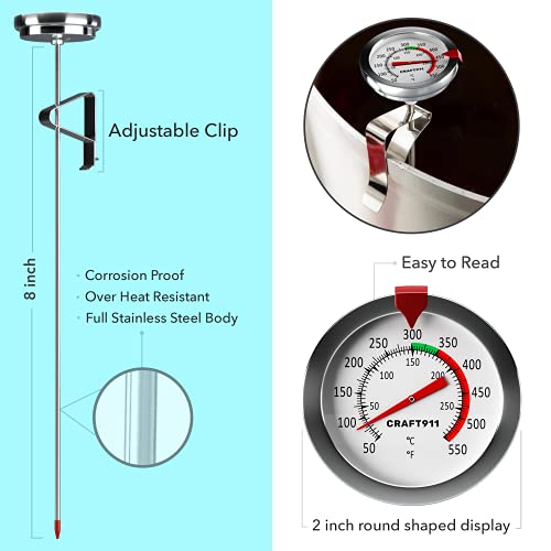 Candy Deep Fry Thermometer with Pot Clip 8" - Instant Read Food Thermometer | Mechanical Meat Thermometer for Grilling | Candle Making Thermometer | Baking Thermometer, Candy Thermometer