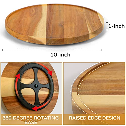 [ 2 Pack ] 10-inch Acacia Wood Lazy Susan Organizers, ACIAZAAZ Lazy Susan Turntable for Cabinet, Kitchen Turntable Storage for Table, Countertop, Pantry