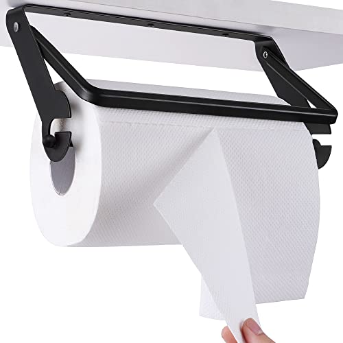 HULISEN Paper Towel Holder Under Cabinet, One Hand Tear Paper Towel Rack with Drilling, Under Counter Paper Towel Roll Holder for Kitchen, 12.6 Inch-Black