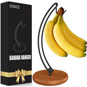 Signice Banana Holder Stand - Newest Patented Modern Banana Tree Hanger with Wood Base Stainless Steel Banana Rack for Home Kitchen Use,Doesn't Tip Over (New Black)