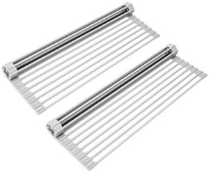 surpahs over the sink multipurpose roll-up dish drying rack (warm gray, large – 20.5″x13″) – 2 pack