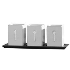 towle living 3-piece ceramic caddy with wood tray