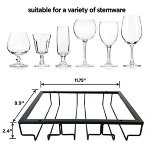 Handy Basix Wine Glass Rack Under Cabinet Wine Glass Holder Stemware Holder, Metal Storage Organizer for Bar Kitchen Cabinet 3 Rows (Black 1 Pack)
