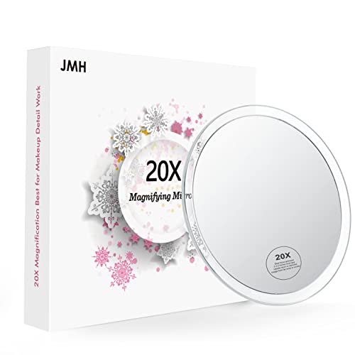 JMH 20X Magnifying Mirror with 3 Suction Cups for Easy Mounting– Use for Makeup Application - Tweezing – and Blackhead/Blemish Removal, 6 Inch