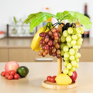 Yanbgaga Banana Holder Wood,Modern Banana Hanger Tree Stand with Bamboo tray for Kitchen&Living room&bathroom Countertop,Iron Banana Hook Stand for Storage Fruit、Earphone、Keys、Trinkets、etc.