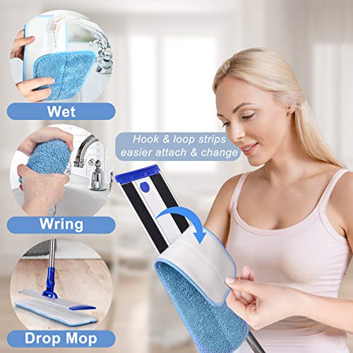 18" Professional Microfiber Mop Floor Cleaning System, Flat Mop with Stainless Steel Handle, 4 Reusable Washable Mop Pads, Wet and Dust Mopping for Hardwood, Vinyl, Laminate, Tile Cleaning