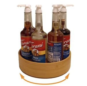 coffee syrup rack- rotating syrup bottle holder- 9 bottles capacity syrup organizer-12 inches lazy susan for bottle of alcohol oil sauce- spinning tray for cabinet kitchen restaurants coffee shops