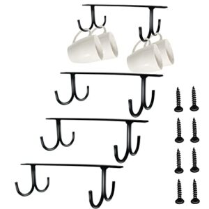 mug rack under cabinet 4 pack,thickened 5mm metal coffee mug holder under shelf with 16 big hooks for all cups,heavy duty coffee cup holder,multifunctional coffee cup rack