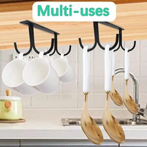 Mug Rack Under Cabinet 4 Pack,Thickened 5mm Metal Coffee Mug Holder Under Shelf with 16 Big Hooks for All Cups,Heavy Duty Coffee Cup Holder,Multifunctional Coffee Cup Rack